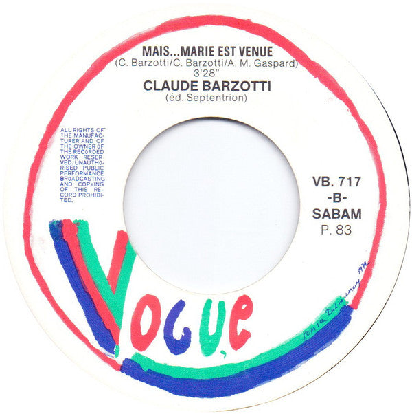 Claude Barzotti : Je T'aime (7",45 RPM,Single)