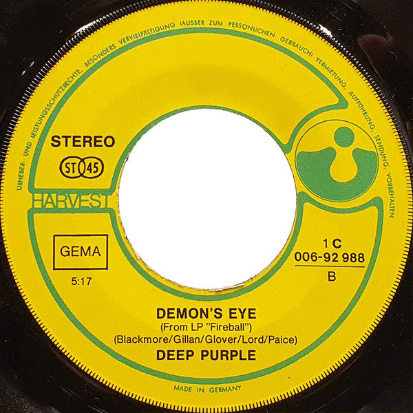 Deep Purple : Fireball (7",45 RPM,Single,Stereo)
