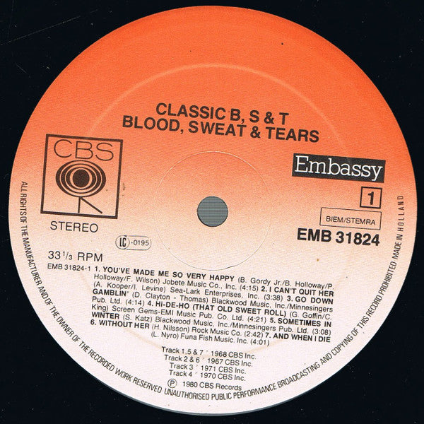 Blood, Sweat And Tears : Classic B, S & T (LP,Compilation)