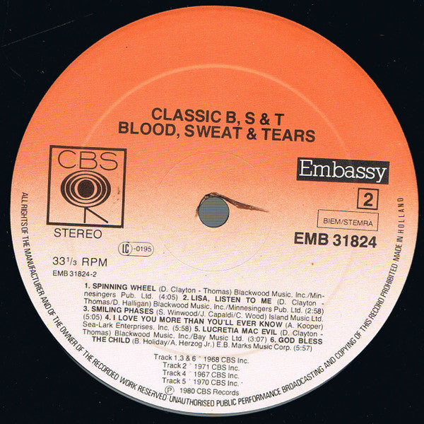 Blood, Sweat And Tears : Classic B, S & T (LP,Compilation)