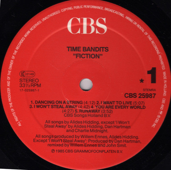Time Bandits : Fiction (LP,Album,Stereo)