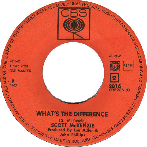 Scott McKenzie : San Francisco (Be Sure To Wear Some Flowers In Your Hair) / What's The Difference (7",Single,45 RPM)
