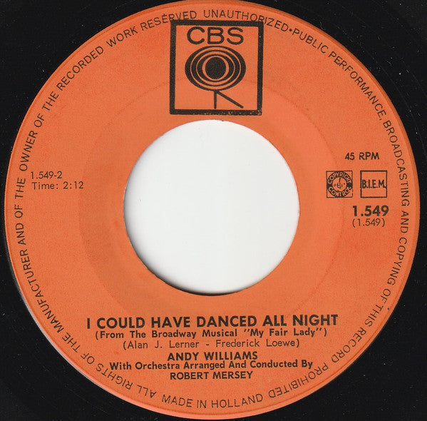 Andy Williams : On The Street Where You Live (7", Single)