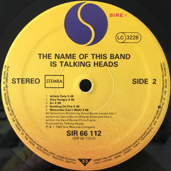 Talking Heads : The Name Of This Band Is Talking Heads (LP,Album,Stereo)