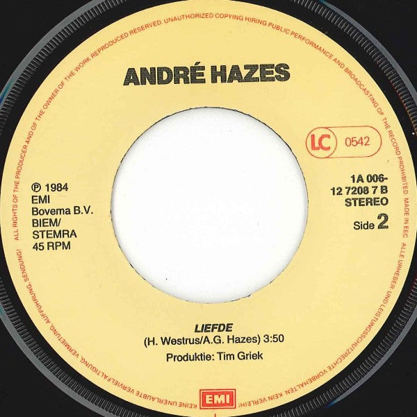 André Hazes : Ik Meen 't (7",45 RPM)