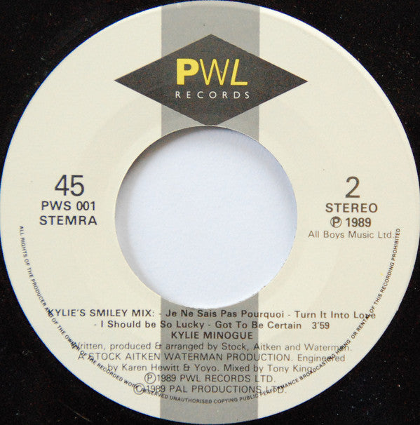 Kylie Minogue : Never Too Late (7",45 RPM,Single,Stereo)
