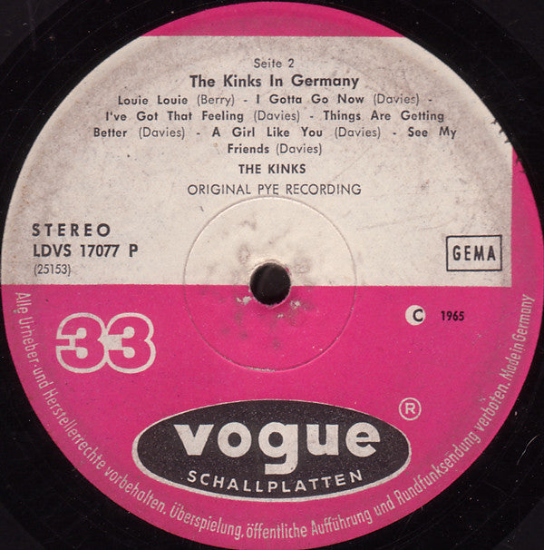 Kinks, The : The Kinks In Germany (LP,Compilation)