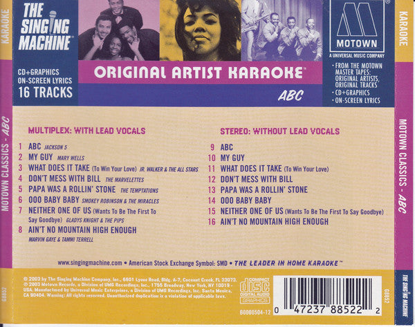 Various : Motown Master Recordings - Original Artist Karaoke - ABC (CD+G,Compilation)