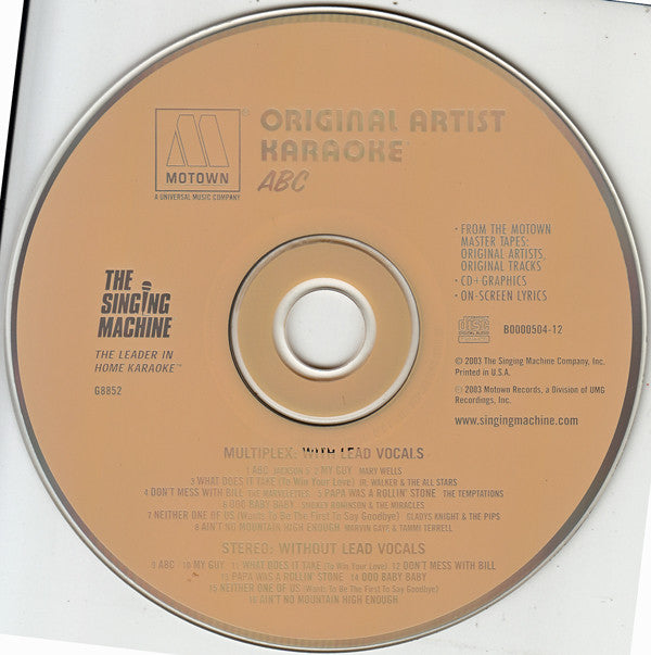 Various : Motown Master Recordings - Original Artist Karaoke - ABC (CD+G,Compilation)