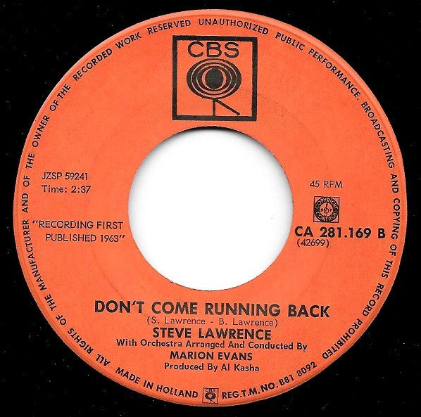 Steve Lawrence (2) : Don't Be Afraid, Little Darlin' (7", Single)