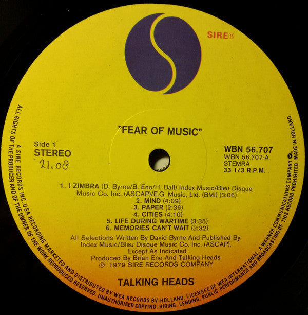 Talking Heads : Fear Of Music (LP,Album,Stereo)