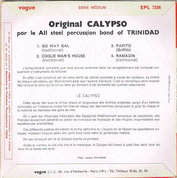 All Steel Percussion Band Of Trinidad* : Original Calypso (7", EP)