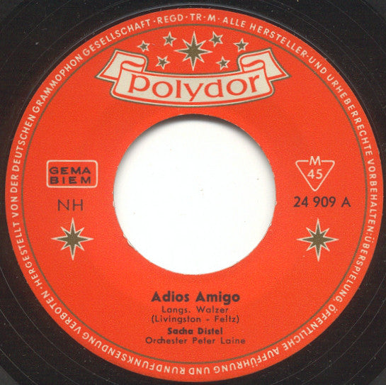 Sacha Distel : Adios Amigo (7",Single,45 RPM,Mono)