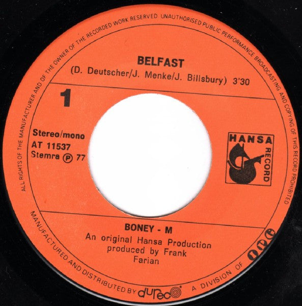 Boney M. : Belfast / Plantation Boy (7",Single,45 RPM)