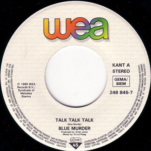 Blue Murder : Talk Talk Talk (7",Single,45 RPM)