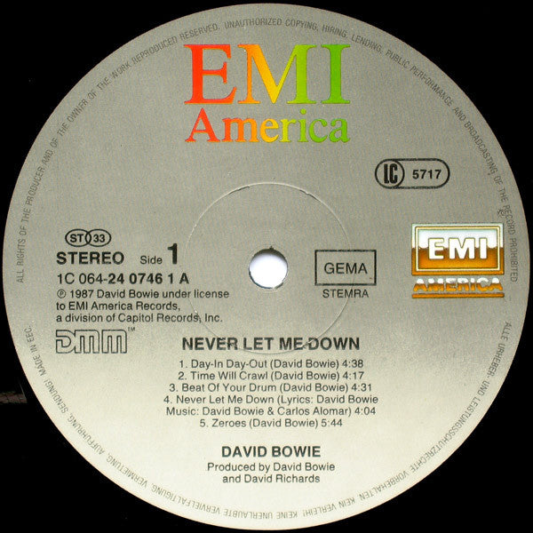 David Bowie : Never Let Me Down (LP,Album,Stereo)
