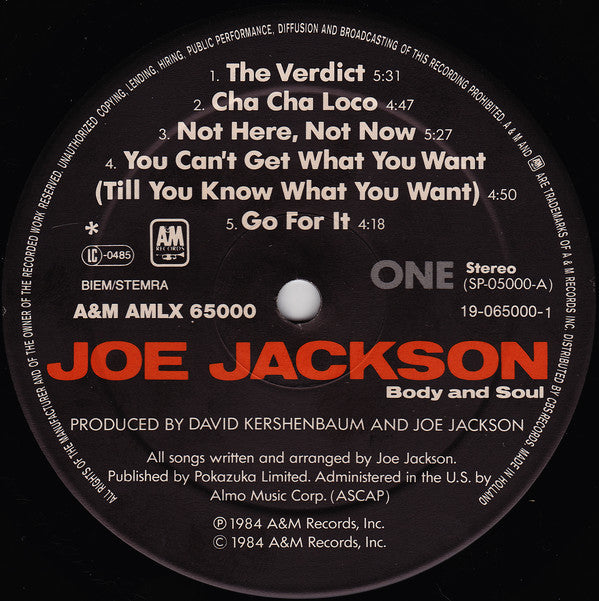 Joe Jackson : Body And Soul (LP,Album,Stereo)