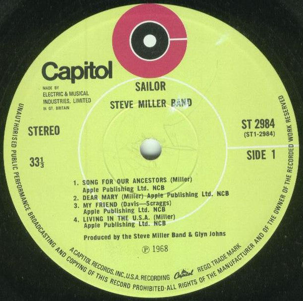 The Steve Miller Band* : Sailor (LP, Album, RP)