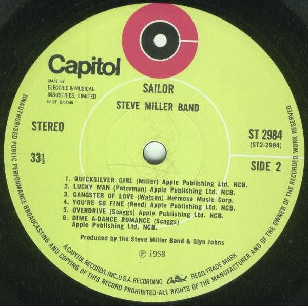 The Steve Miller Band* : Sailor (LP, Album, RP)