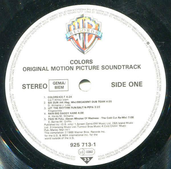 Various : Colors (Original Motion Picture Soundtrack) (LP,Album,Compilation,Stereo)