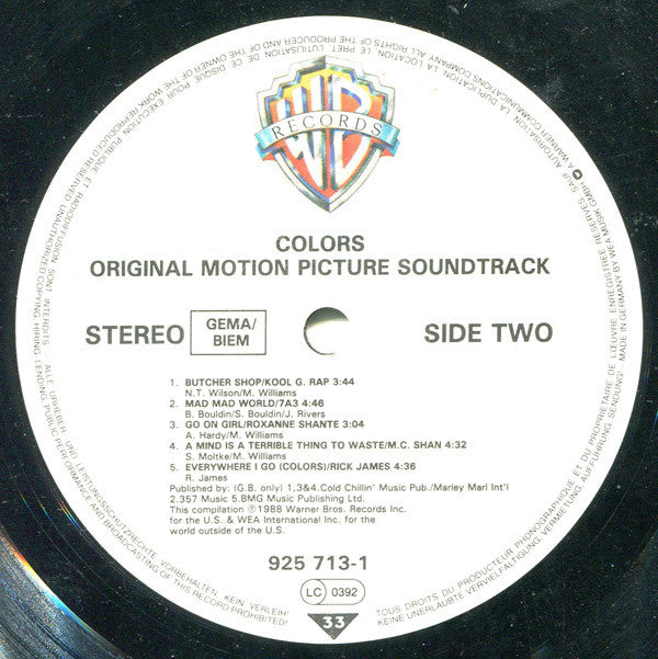 Various : Colors (Original Motion Picture Soundtrack) (LP,Album,Compilation,Stereo)