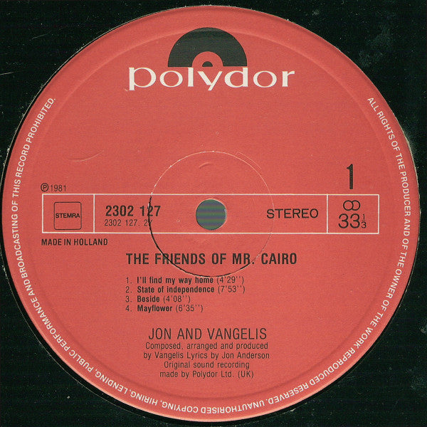 Jon & Vangelis : The Friends Of Mr Cairo (LP,Album,Stereo)