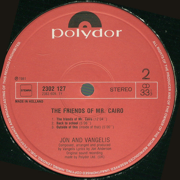 Jon & Vangelis : The Friends Of Mr Cairo (LP,Album,Stereo)