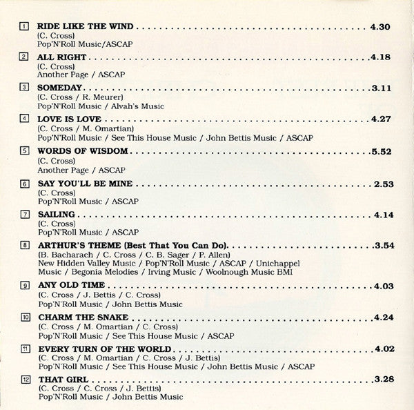 Christopher Cross : Ride Like The Wind / The Best Of Christopher Cross (Compilation,Reissue)