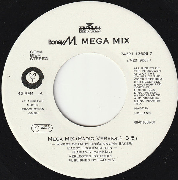 Boney M. : Mega Mix (7",45 RPM,Single,Stereo)