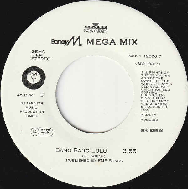 Boney M. : Mega Mix (7",45 RPM,Single,Stereo)