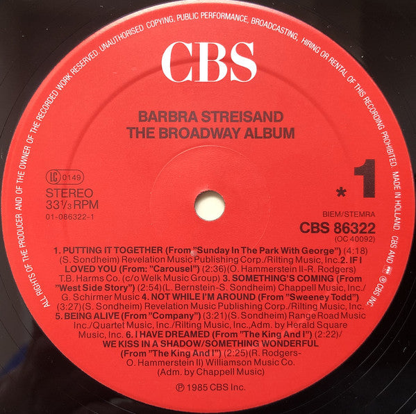 Barbra Streisand : The Broadway Album (LP,Album,Stereo)