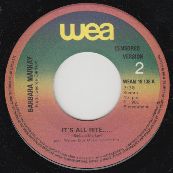 Barbara Markay : It's All Rite...... (7",Single)