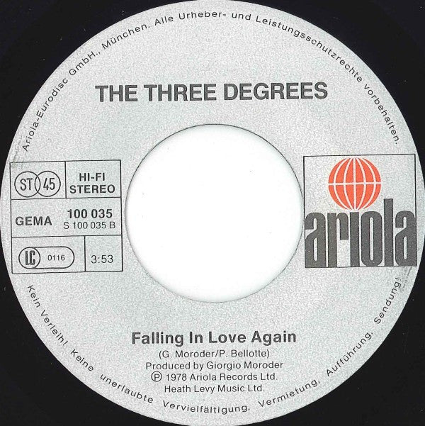 Three Degrees, The : Giving Up, Giving In (7",45 RPM,Single,Stereo)