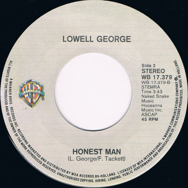 Lowell George : Cheek To Cheek / Honest Man (7",45 RPM,Single,Stereo)