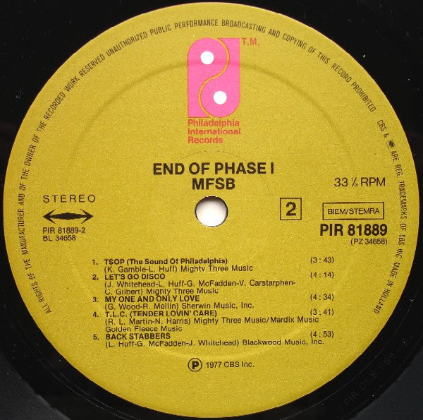 MFSB : End Of Phase I - A Collection Of Their Greatest Hits (LP,Compilation)