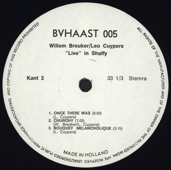 Leo Cuypers / Willem Breuker : Live In Shaffy (LP,Album)