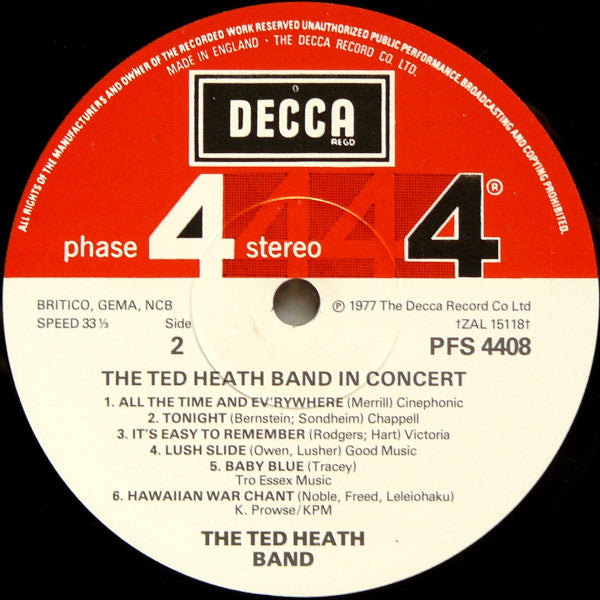 Ted Heath Band, The : The Ted Heath Band In Concert (LP,Album)