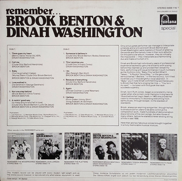 Brook Benton & Dinah Washington : Remember... Brook Benton & Dinah Washington (LP,Album,Reissue)