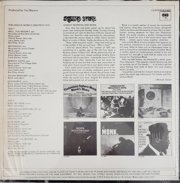 Thelonious Monk : Monk's Greatest Hits (LP,Compilation,Reissue)