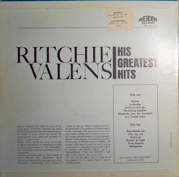 Ritchie Valens : I Remember Ritchie Valens - His Greatest Hits (LP,Compilation,Mono)