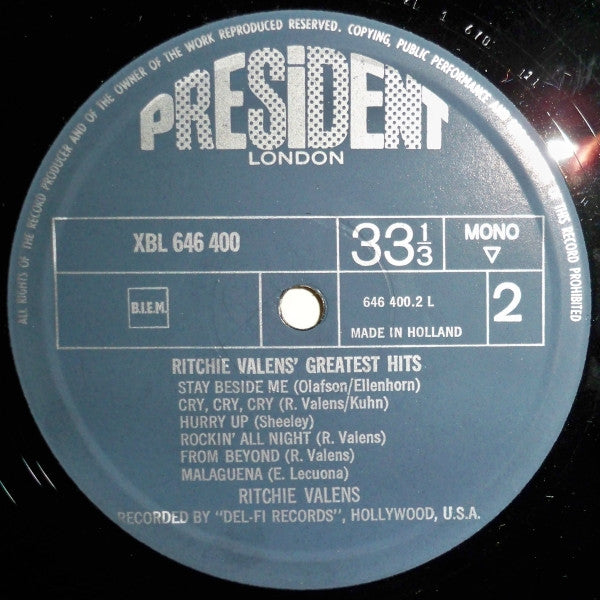 Ritchie Valens : I Remember Ritchie Valens - His Greatest Hits (LP,Compilation,Mono)