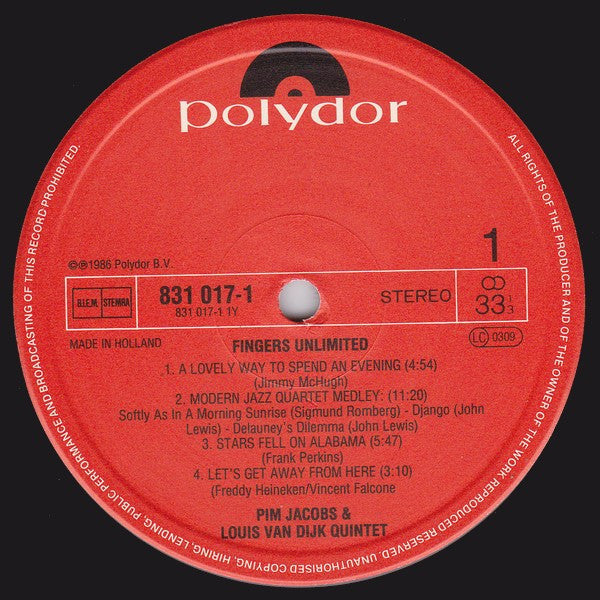 Pim Jacobs & Louis van Dijk Quintet : Fingers Unlimited (LP)