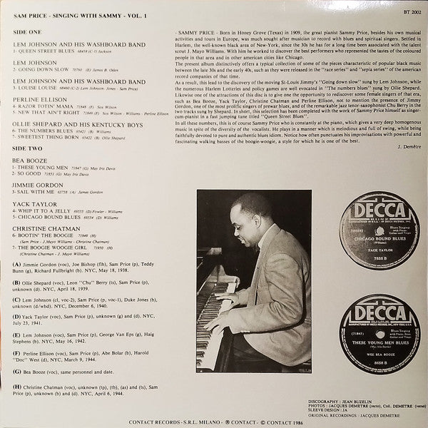 Sammy Price : Singing With Sammy - Vol 1 (1938-1944) (LP,Compilation,Stereo)