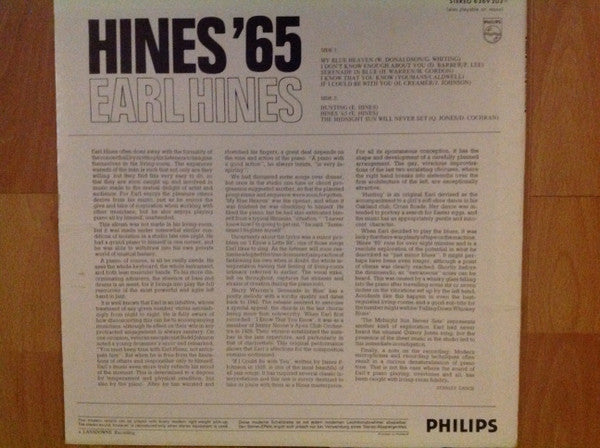 Earl Hines : Hines '65 (LP,Stereo)
