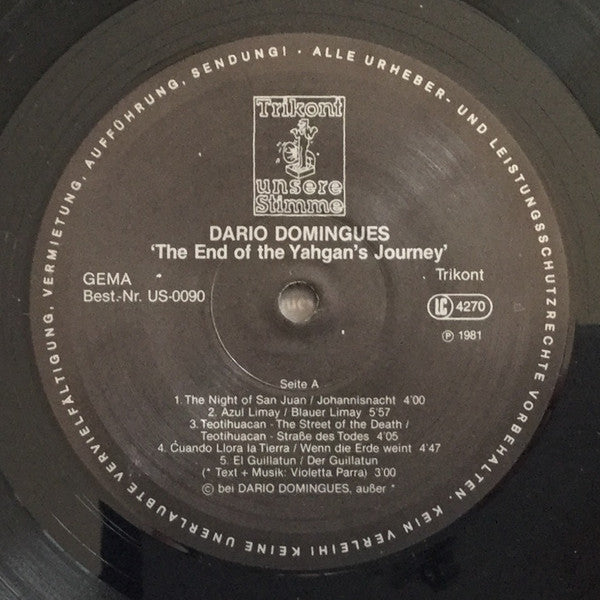 Dario Domingues : The End Of The Yahgans Journey (Die Reise Der Yahgan Ist Zu Ende) (LP,Reissue,Stereo)