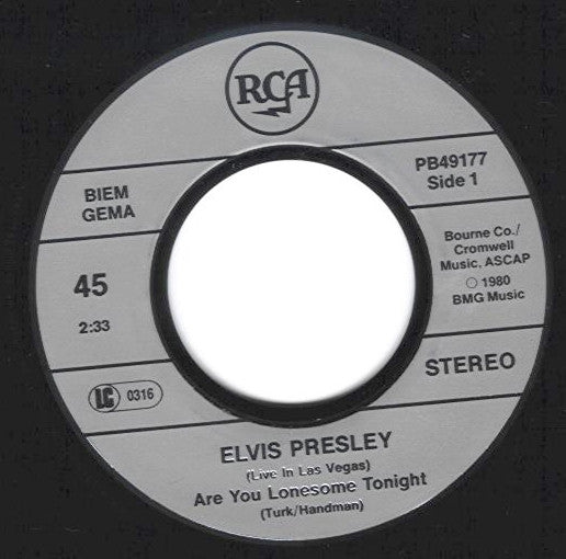 Elvis Presley : Are You Lonesome Tonight (The Famous "Laughing Version") (7")