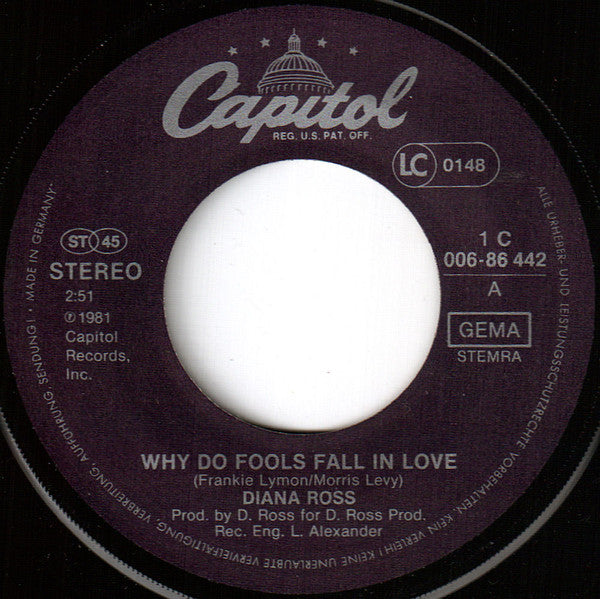 Diana Ross : Why Do Fools Fall In Love (7",45 RPM,Single,Stereo)