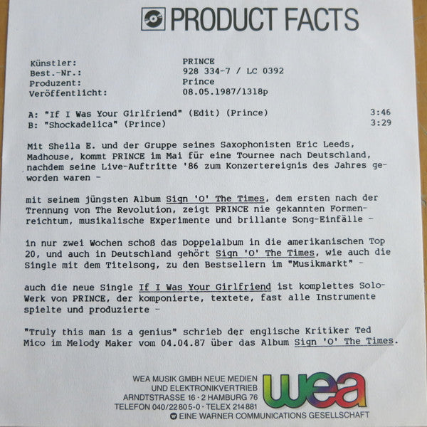 Prince : If I Was Your Girlfriend (7",Single,45 RPM)