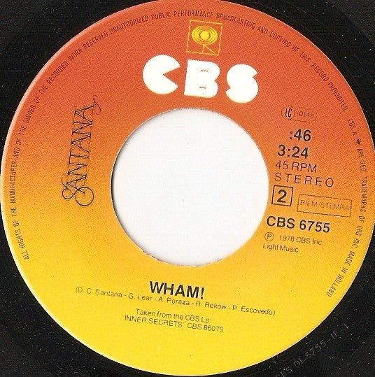 Santana : Well All Right / Wham! (7",Single)