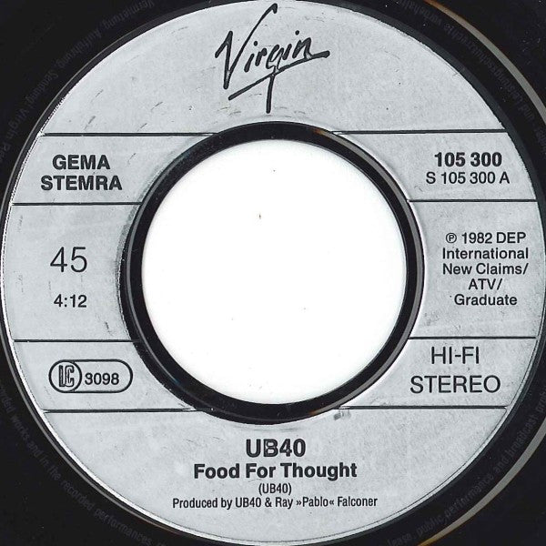 UB40 : Food For Thought (Live) (7",45 RPM,Single,Stereo)